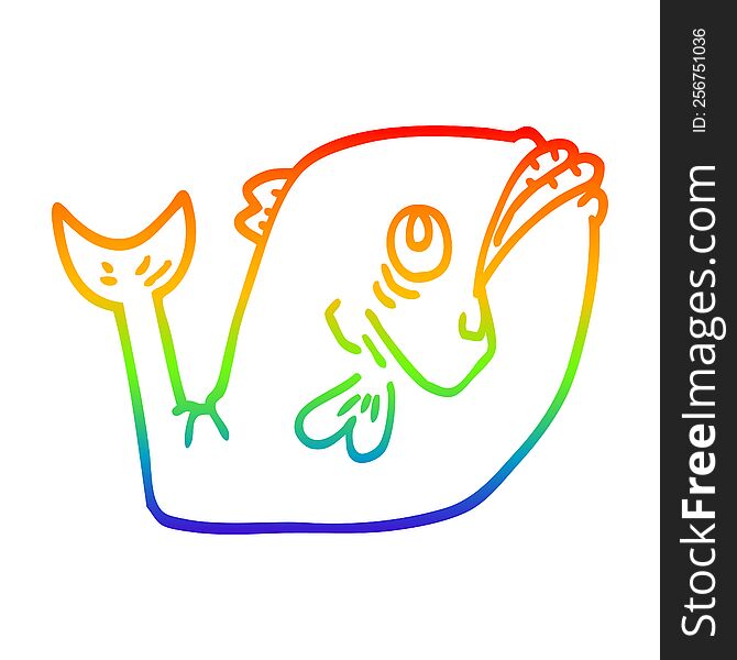 Rainbow Gradient Line Drawing Funny Cartoon Fish