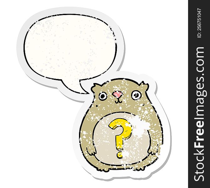 Cartoon Curious Bear And Speech Bubble Distressed Sticker