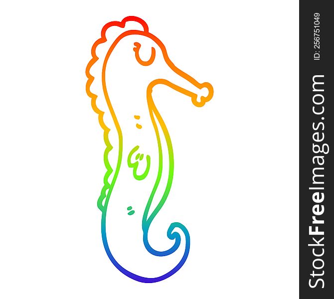 rainbow gradient line drawing of a cartoon sea horse