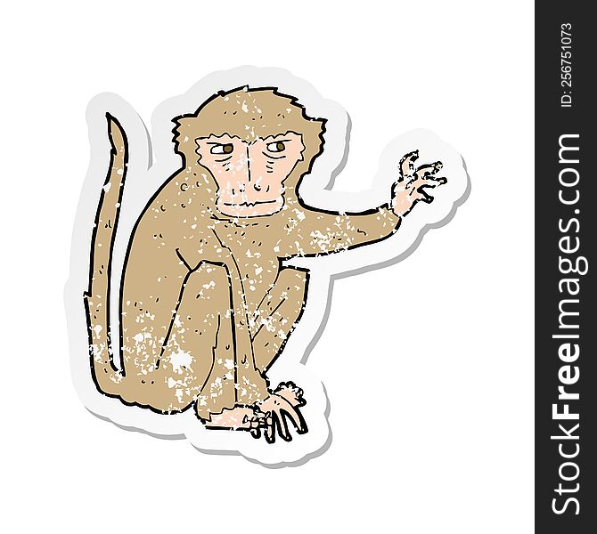 Retro Distressed Sticker Of A Cartoon Evil Monkey