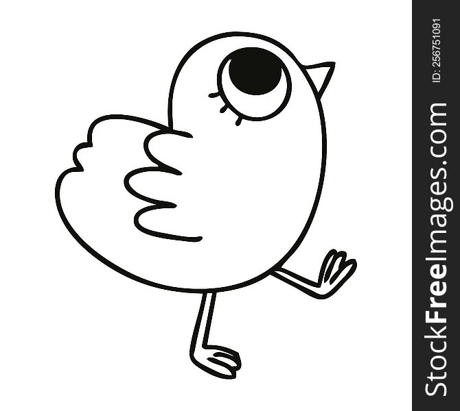 Quirky Line Drawing Cartoon Yellow Bird