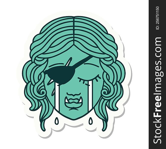 Crying Half Orc Rogue Character Face Sticker