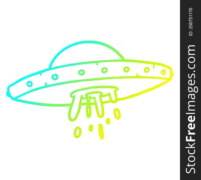 Cold Gradient Line Drawing Flying UFO