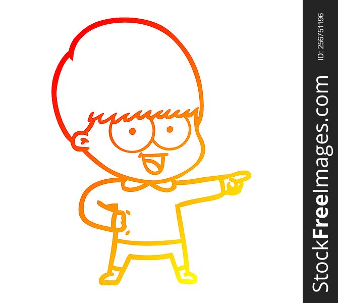 Warm Gradient Line Drawing Happy Cartoon Boy Pointing