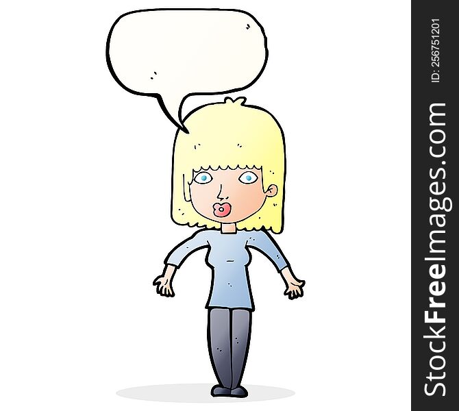 Cartoon Woman Shrugging With Speech Bubble