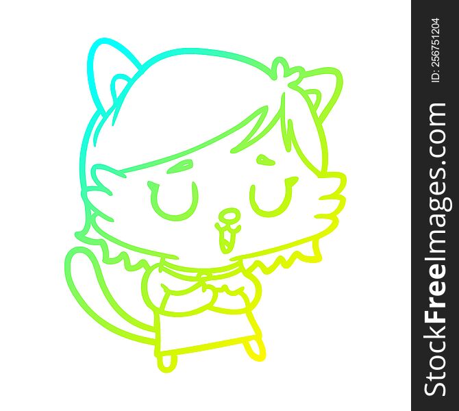 Cold Gradient Line Drawing Cat Girl