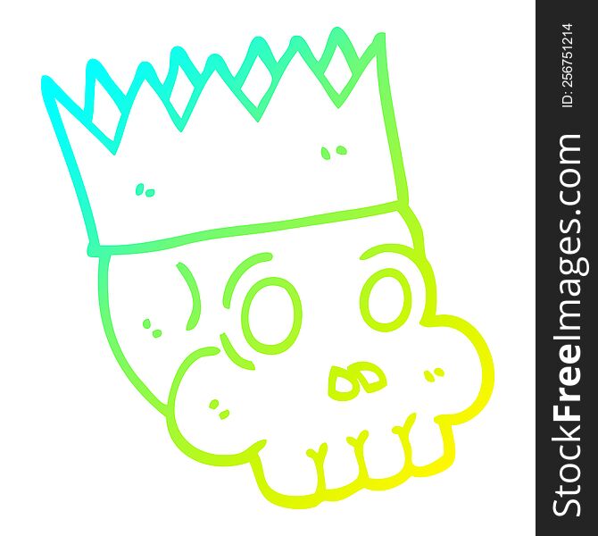 Cold Gradient Line Drawing Cartoon Skull Wearing Crown