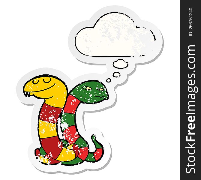 cartoon snakes with thought bubble as a distressed worn sticker