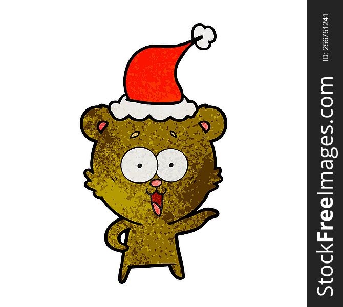 Laughing Teddy  Bear Textured Cartoon Of A Wearing Santa Hat