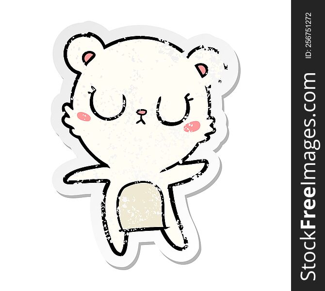 distressed sticker of a peaceful cartoon polar bear