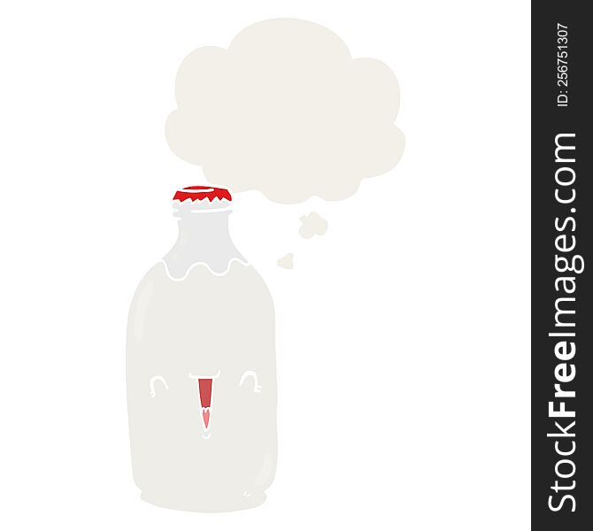 cute cartoon milk bottle with thought bubble in retro style