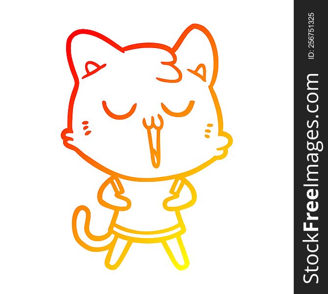 Warm Gradient Line Drawing Cartoon Cat Singing