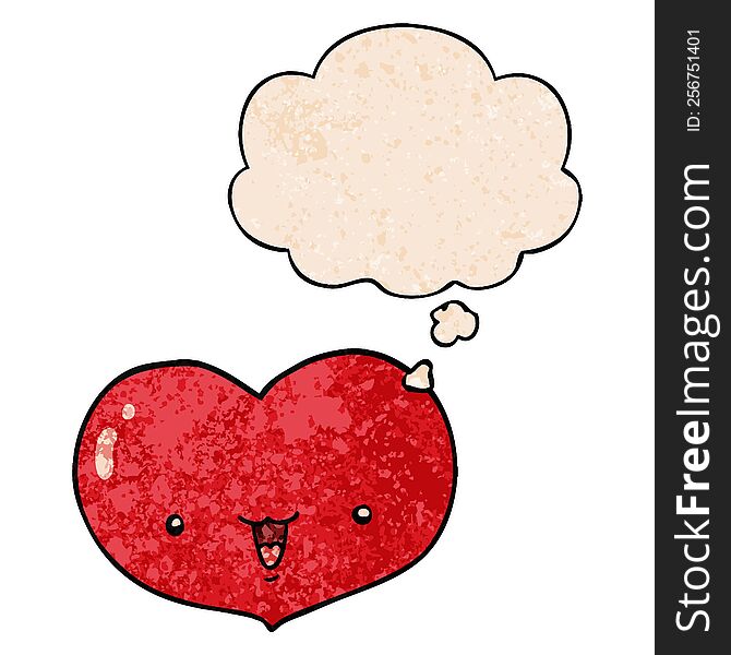 cartoon love heart character and thought bubble in grunge texture pattern style