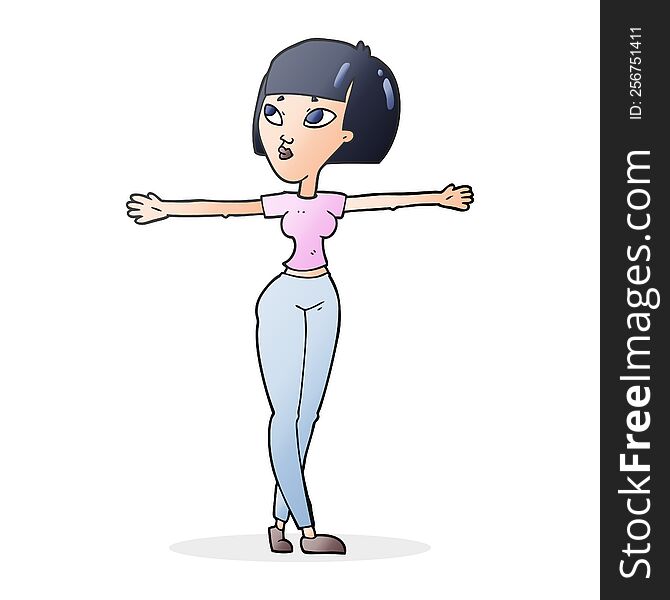 Cartoon Woman Spreading Arms