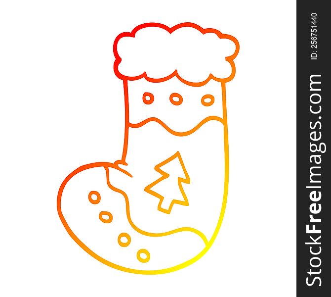 warm gradient line drawing of a cartoon christmas stocking