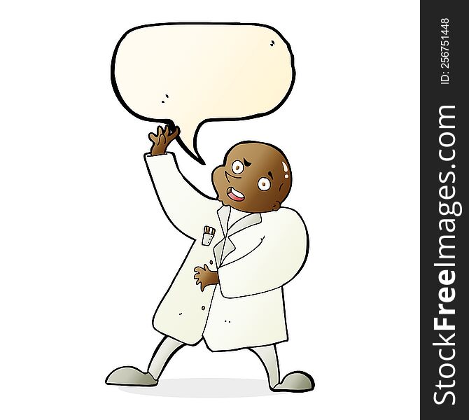 cartoon mad scientist with speech bubble