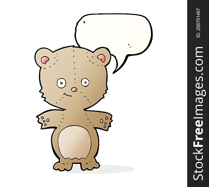 Cartoon Happy Teddy Bear With Speech Bubble