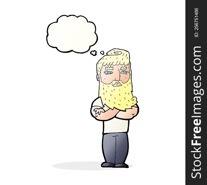 Cartoon Serious Man With Beard With Thought Bubble