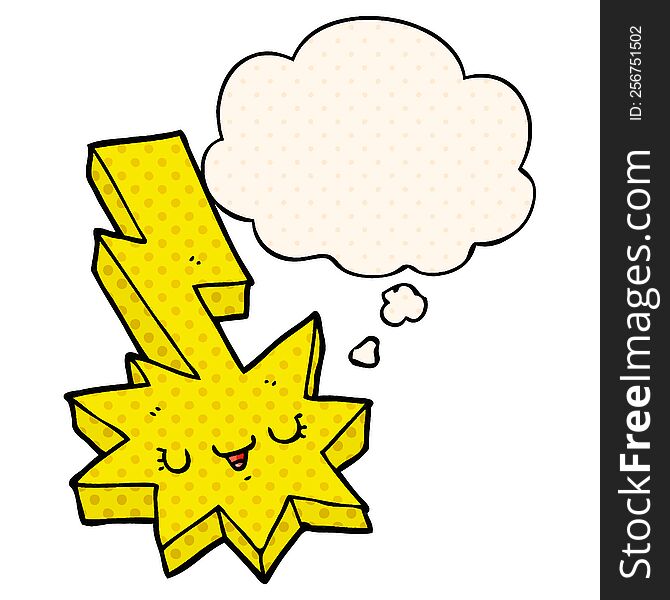 Cartoon Lightning Strike And Thought Bubble In Comic Book Style