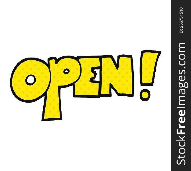 comic book style cartoon open sign