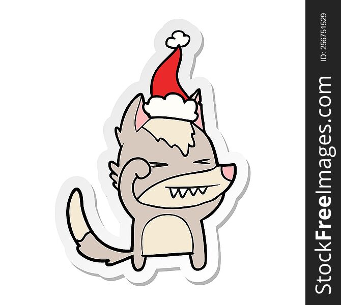 Tired Wolf Sticker Cartoon Of A Wearing Santa Hat