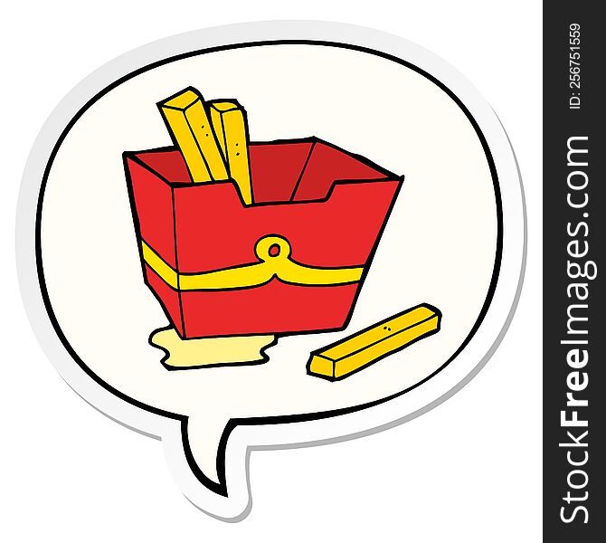 cartoon box of fries with speech bubble sticker