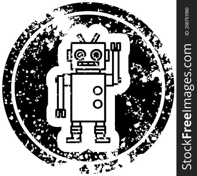 dancing robot distressed icon symbol