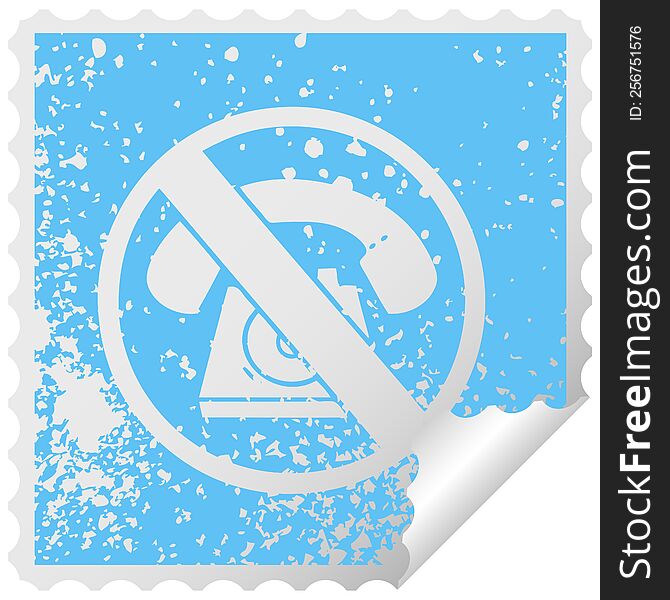 distressed square peeling sticker symbol of a no phones allowed sign