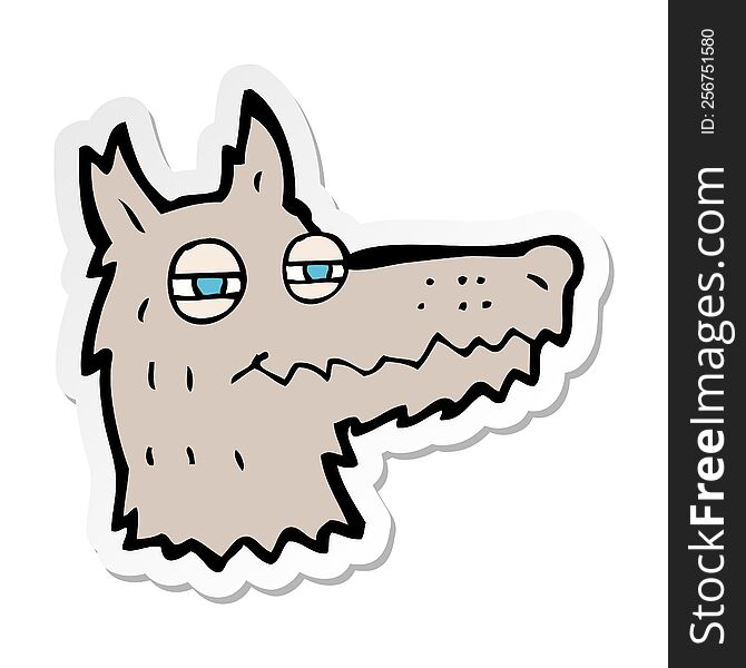 sticker of a cartoon smug wolf face