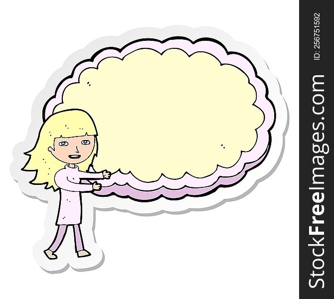 sticker of a cartoon girl with cloud text space