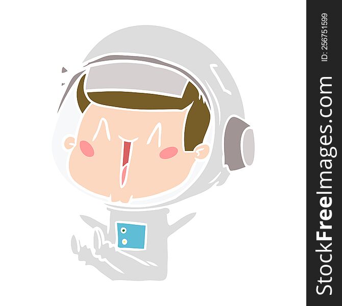 Happy Flat Color Style Cartoon Astronaut Sitting