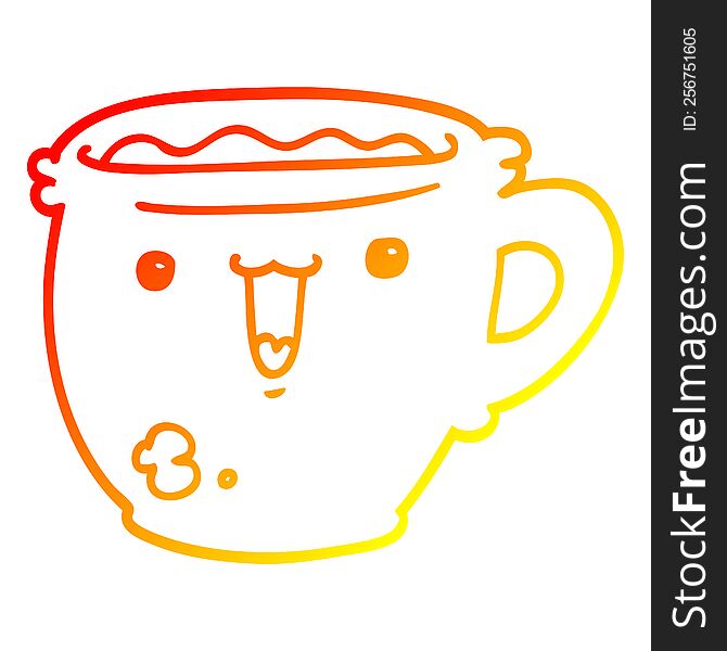 Warm Gradient Line Drawing Cute Cartoon Coffee Cup