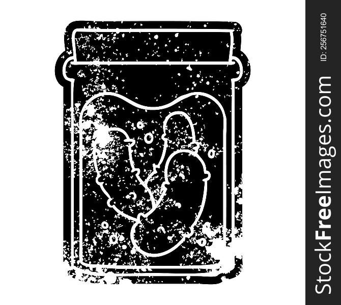 grunge distressed icon jar of pickled gherkins. grunge distressed icon jar of pickled gherkins