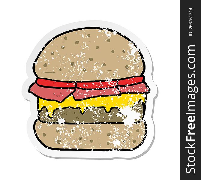 Distressed Sticker Of A Cartoon Burger