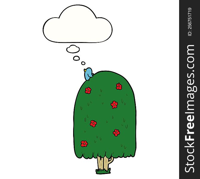 cartoon tall tree with thought bubble. cartoon tall tree with thought bubble