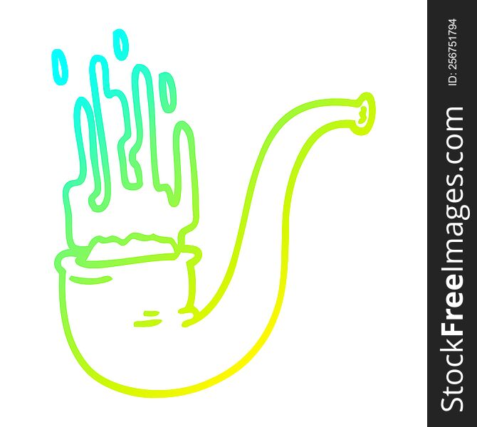 cold gradient line drawing of a cartoon smoking pipe