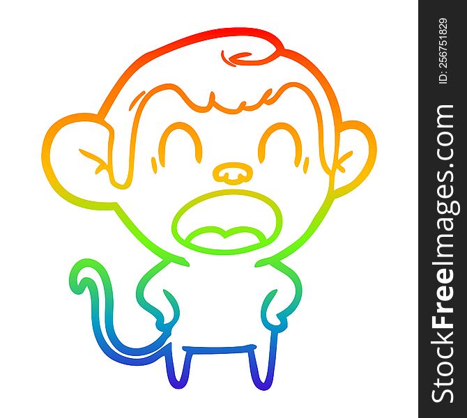 Rainbow Gradient Line Drawing Shouting Cartoon Monkey