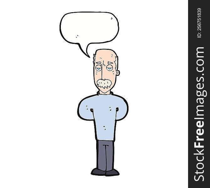 Cartoon Annoyed Balding Man With Speech Bubble