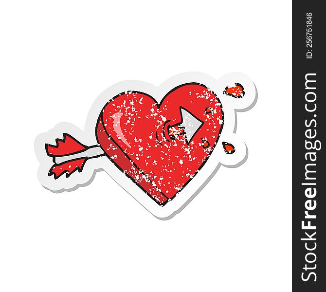 retro distressed sticker of a cartoon arrow through heart cartoon