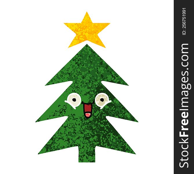 retro illustration style cartoon of a christmas tree