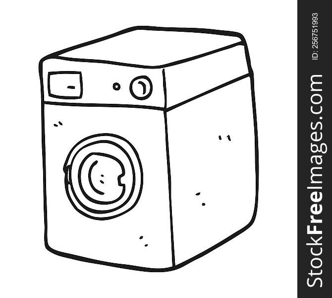 freehand drawn black and white cartoon washing machine