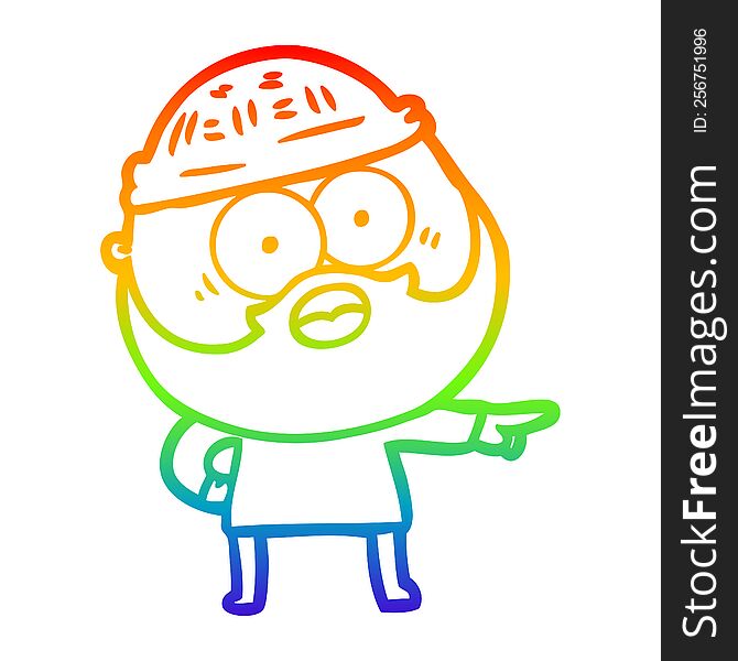 Rainbow Gradient Line Drawing Cartoon Bearded Man Pointing