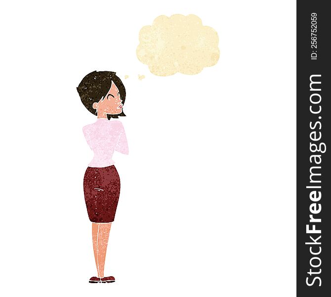 cartoon businesswoman ignoring with thought bubble