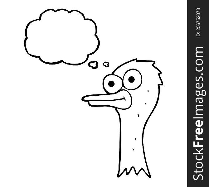 freehand drawn thought bubble cartoon ostrich head