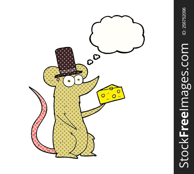 freehand drawn thought bubble cartoon mouse with cheese