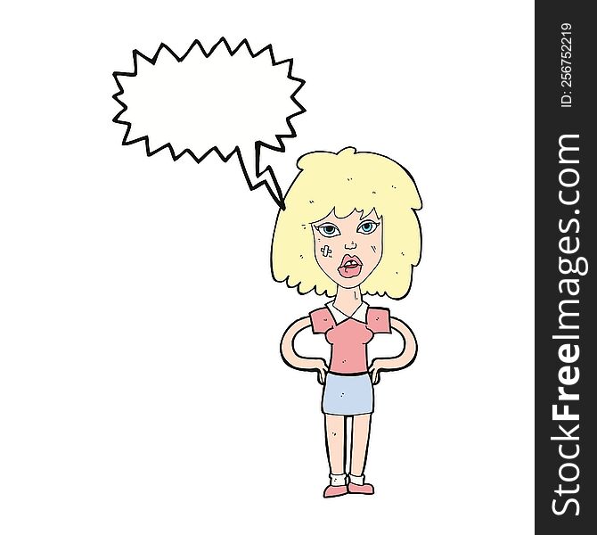 Cartoon Tough Woman With Speech Bubble
