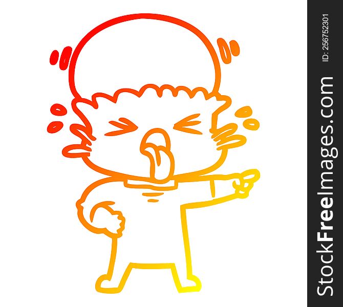 warm gradient line drawing of a disgusted cartoon alien