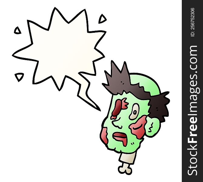 Cartoon Zombie Head And Speech Bubble In Smooth Gradient Style