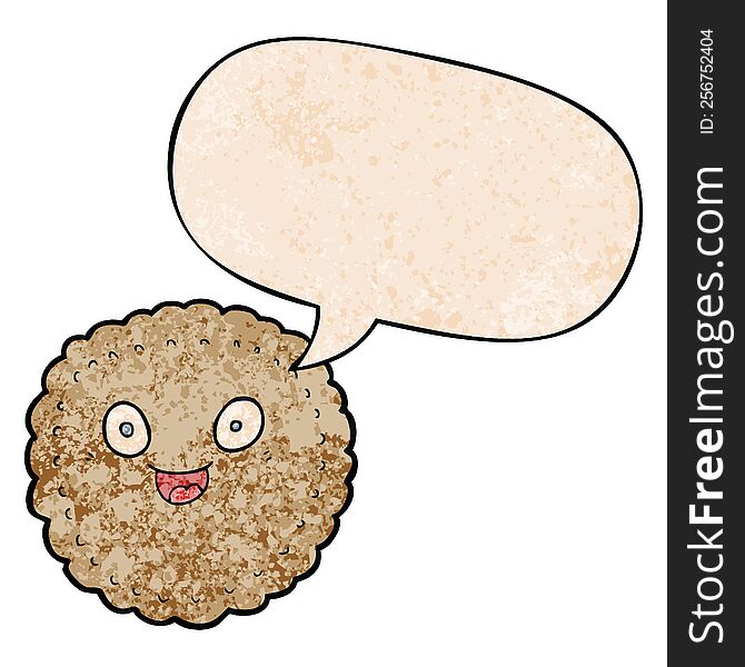 Cartoon Biscuit And Speech Bubble In Retro Texture Style
