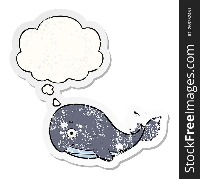 cartoon whale with thought bubble as a distressed worn sticker